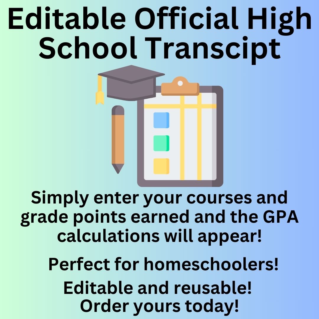 Editable High School Transcript with GPA Calculations Built in